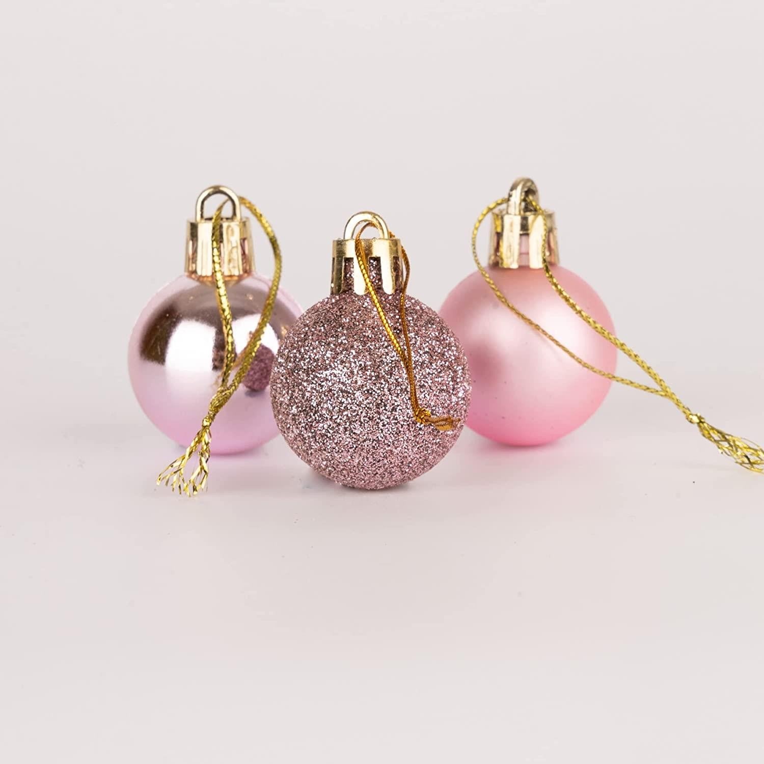 24X Christmas Baubles Hanging Decoration Pale Pink