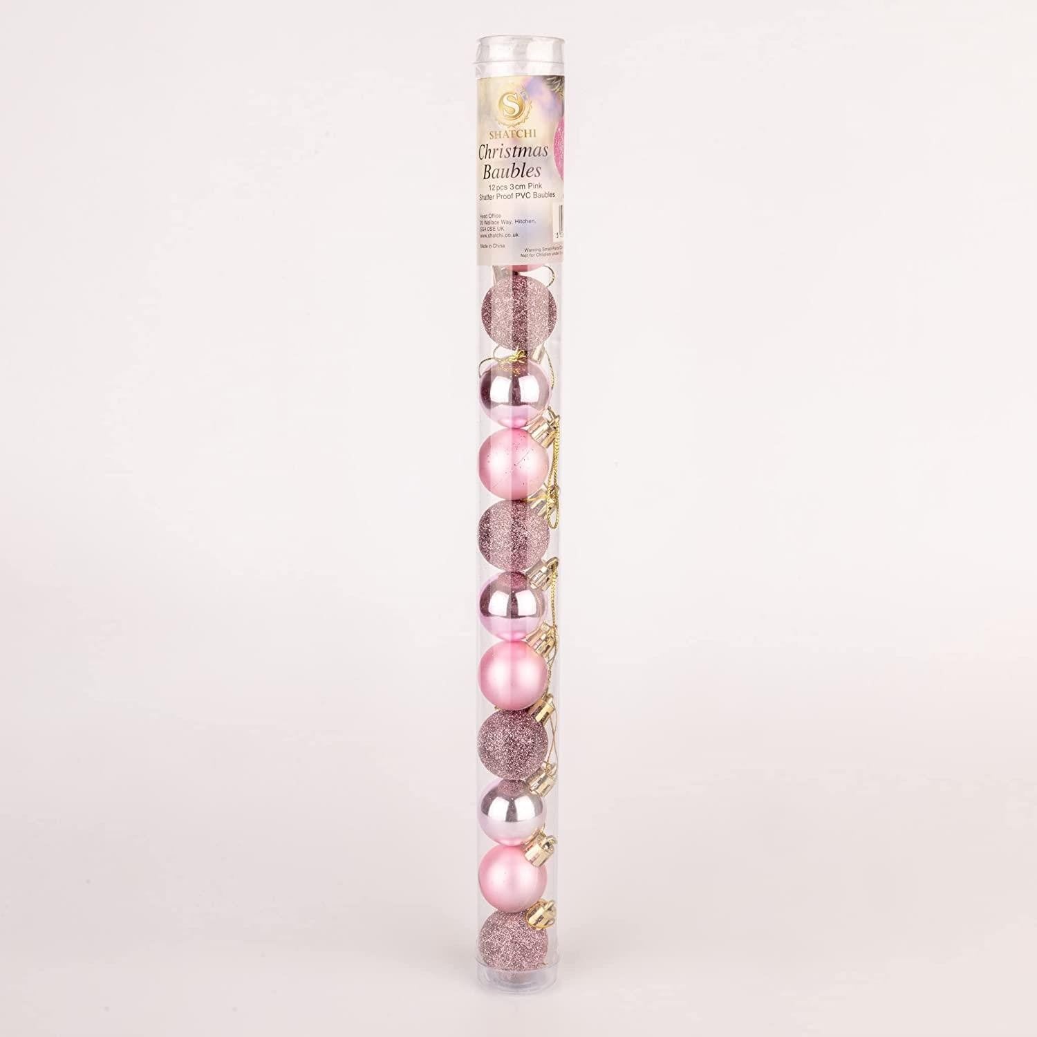 24X Christmas Baubles Hanging Decoration Pale Pink