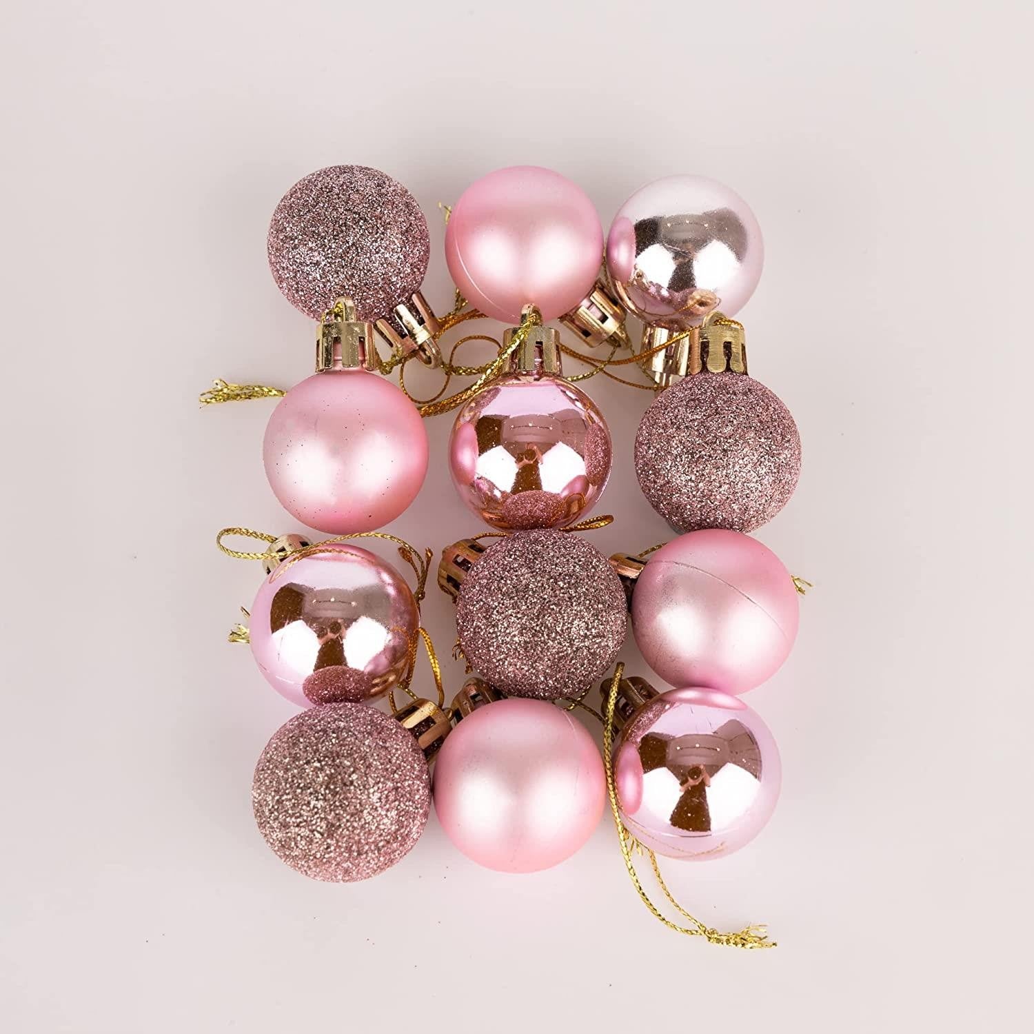 24X Christmas Baubles Hanging Decoration Pale Pink