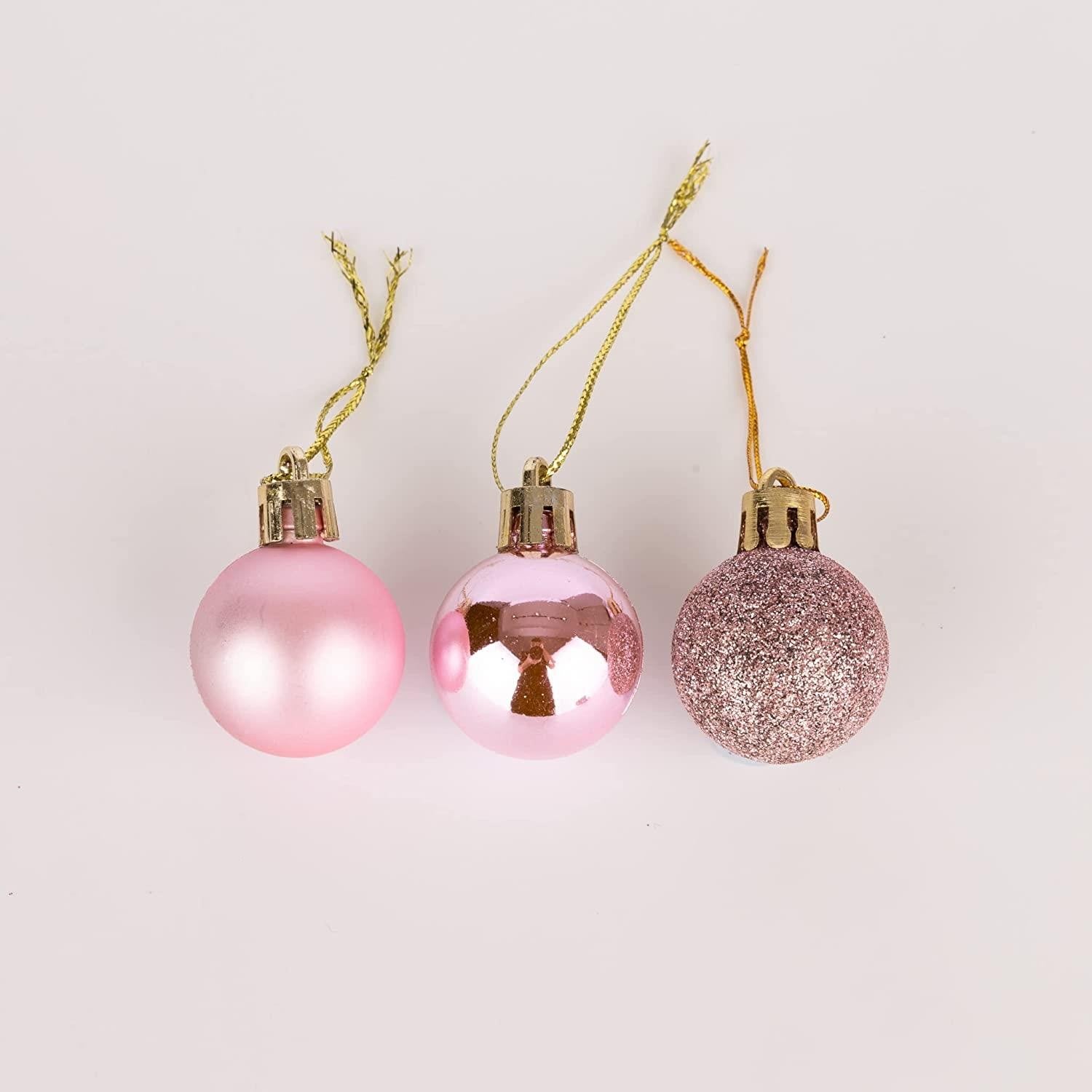 24X Christmas Baubles Hanging Decoration Pale Pink