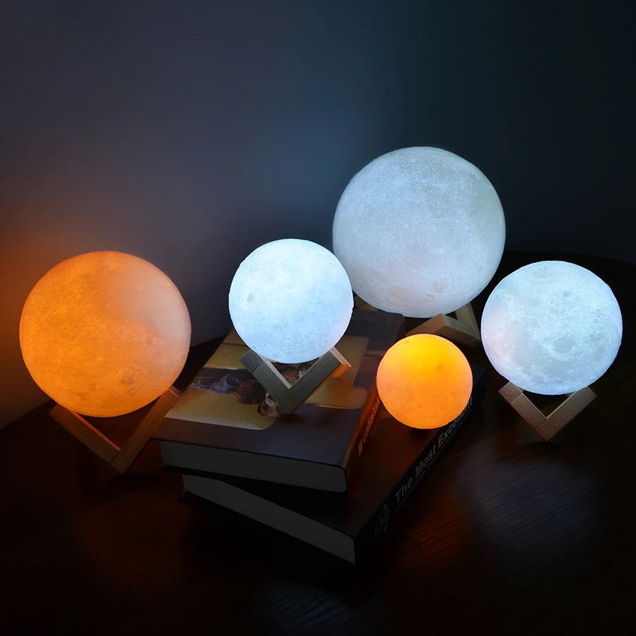 Touch Moon Light – 3D Printed Lunar Night Lamp with Warm & White LED Glow