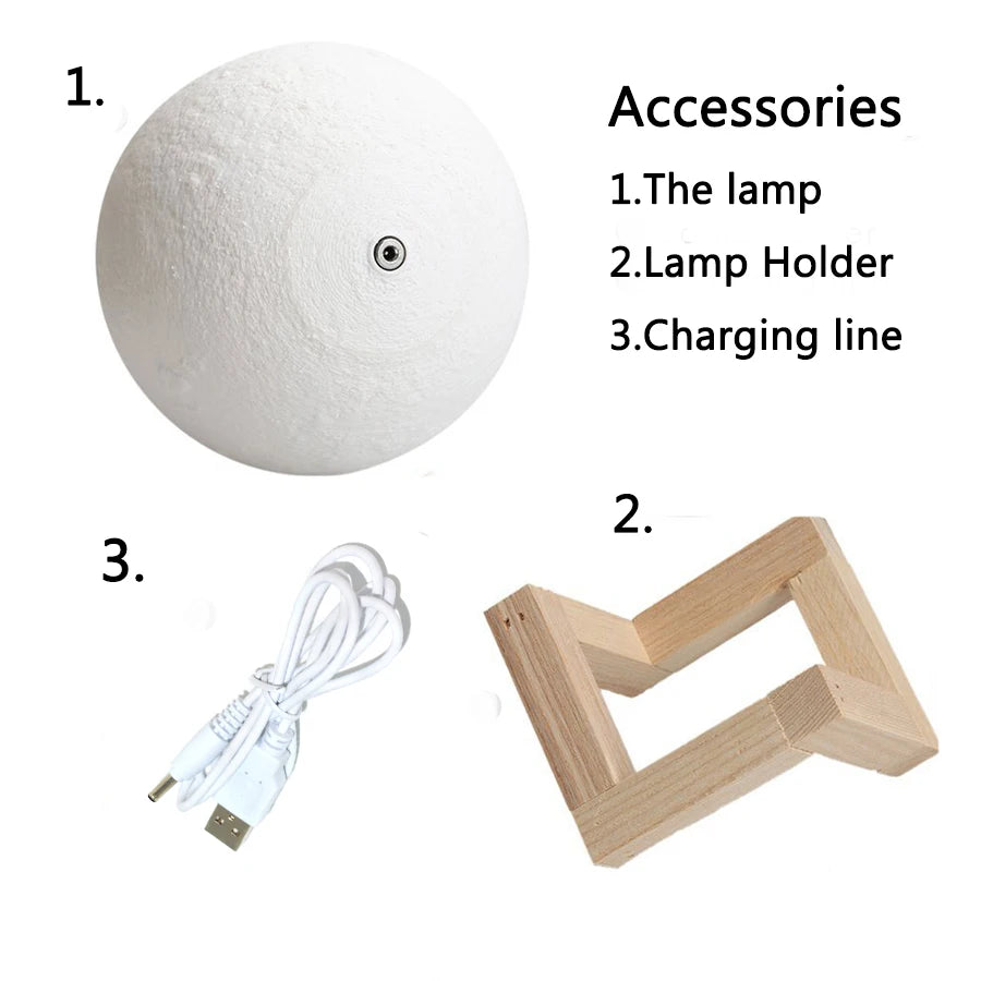 Touch Moon Light – 3D Printed Lunar Night Lamp with Warm & White LED Glow
