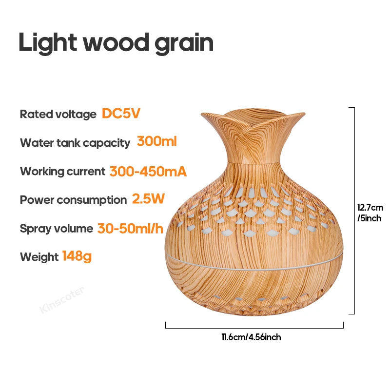 Wood Grain 300ml USB Humidifier & Aroma Diffuser