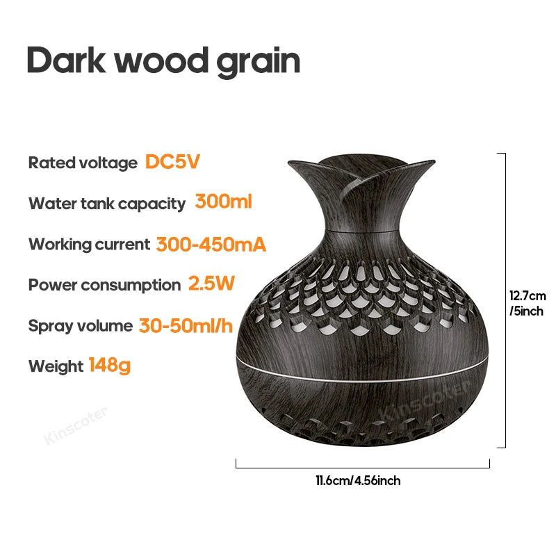 Wood Grain 300ml USB Humidifier & Aroma Diffuser
