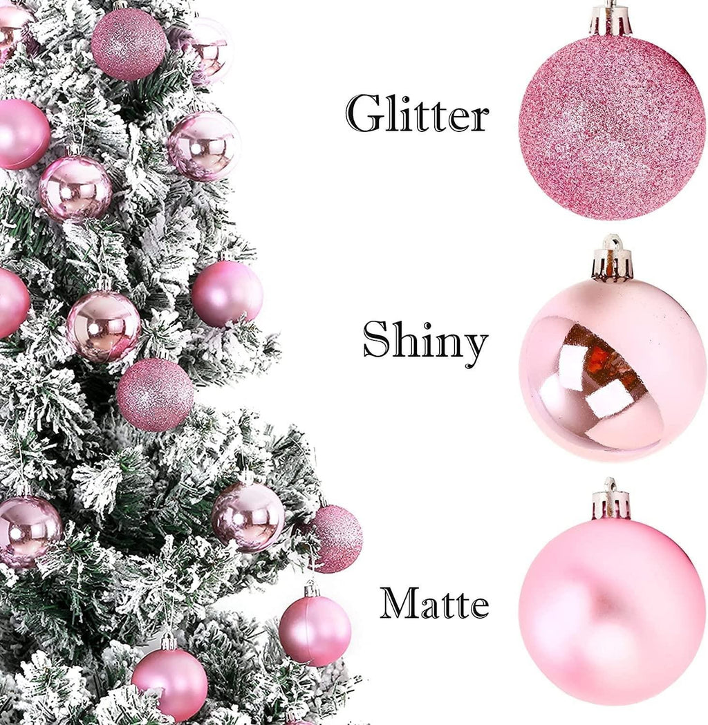 24X Christmas Baubles Hanging Decoration Pale Pink